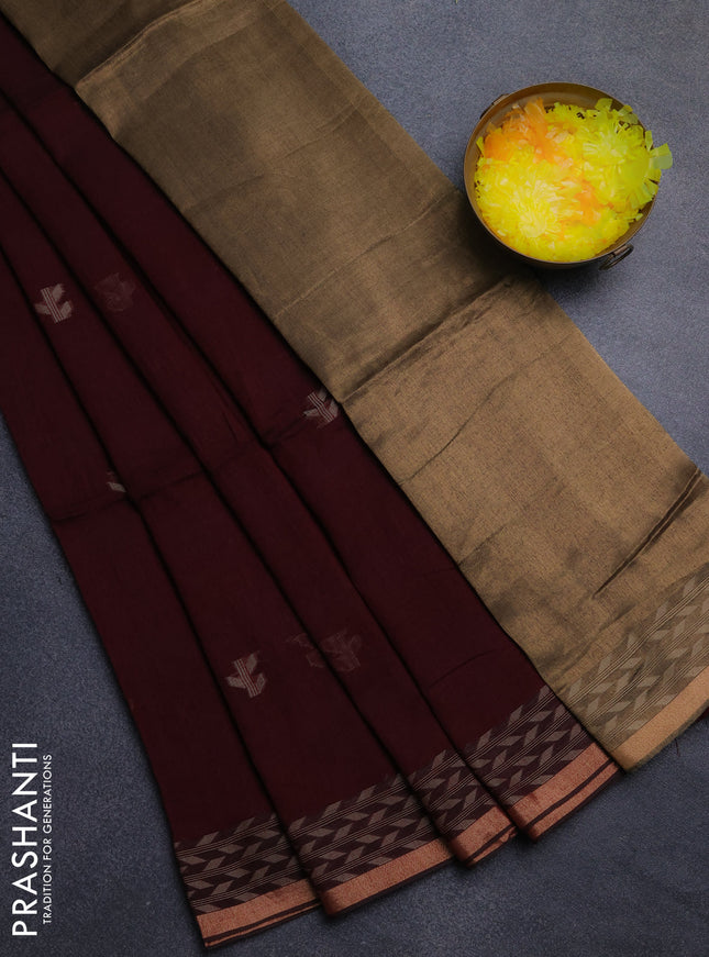 Bengal cotton saree deep maroon with thread woven buttas and thread & zari woven border