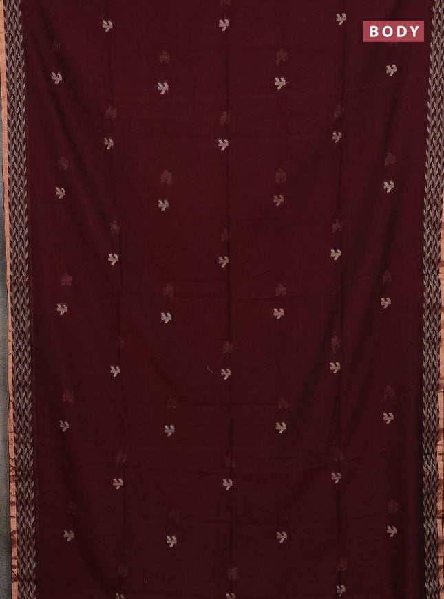 Bengal cotton saree deep maroon with thread woven buttas and thread & zari woven border