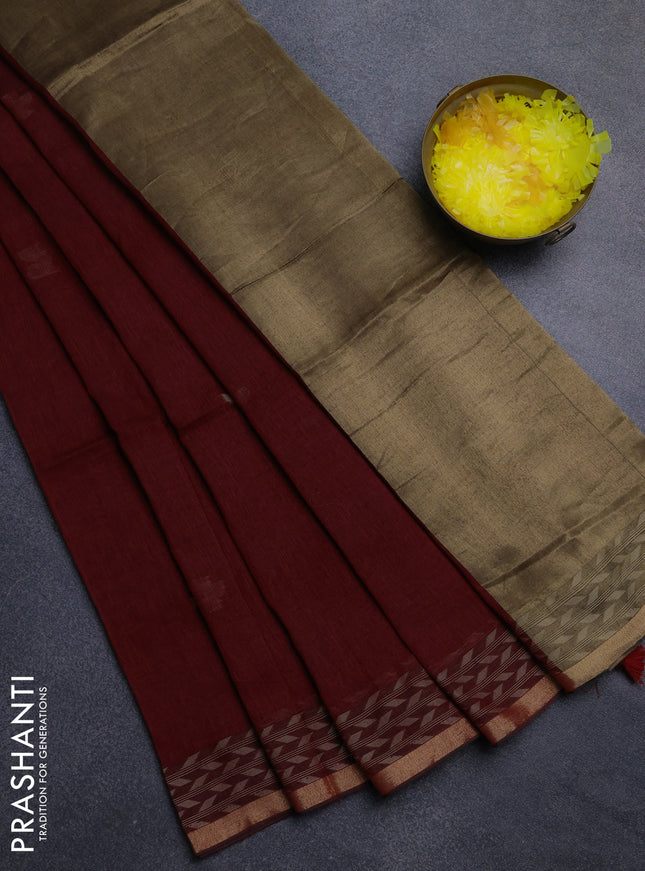 Bengal cotton saree maroon with thread woven buttas and thread & zari woven border