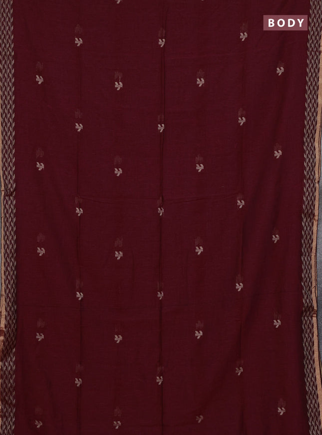 Bengal cotton saree maroon with thread woven buttas and thread & zari woven border