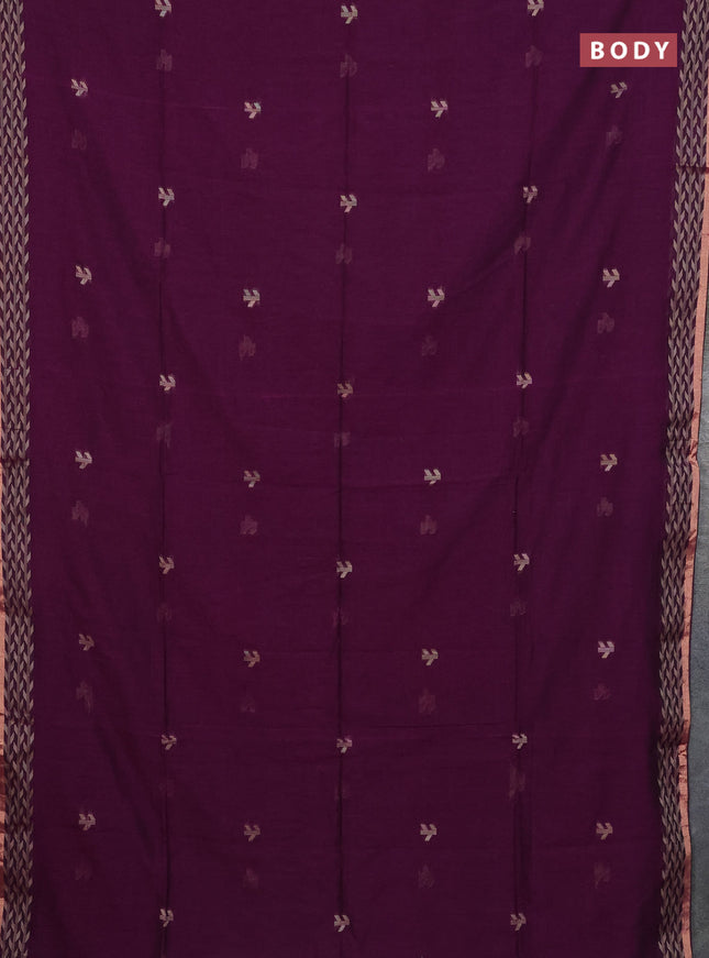 Bengal cotton saree purple with thread woven buttas and thread & zari woven border