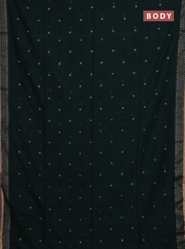 Bengal cotton saree bottle green with thread woven buttas and thread & zari woven border
