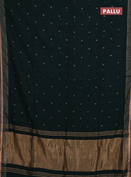 Bengal cotton saree bottle green with thread woven buttas and thread & zari woven border
