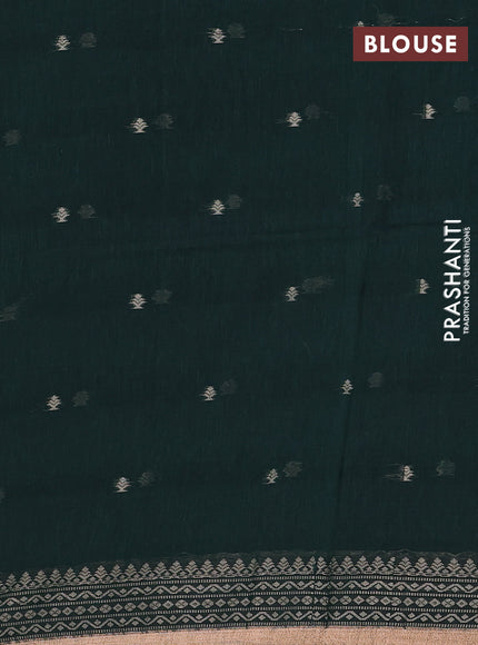 Bengal cotton saree bottle green with thread woven buttas and thread & zari woven border
