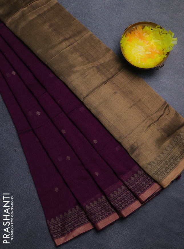 Bengal cotton saree purple with thread woven buttas and thread & zari woven border