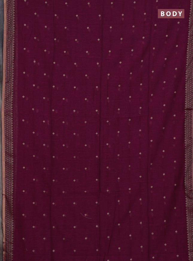 Bengal cotton saree dark magenta pink with thread woven buttas and thread & zari woven border