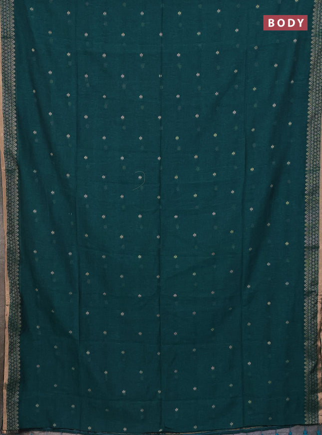 Bengal cotton saree peacock green with thread woven buttas and thread & zari woven border