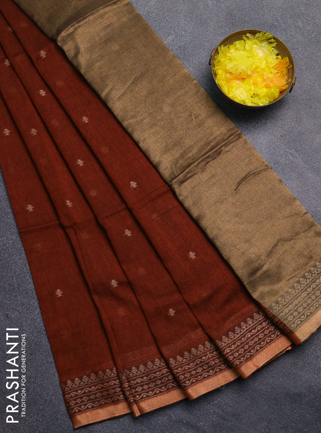 Bengal cotton saree rust shade with thread woven buttas and thread & zari woven border