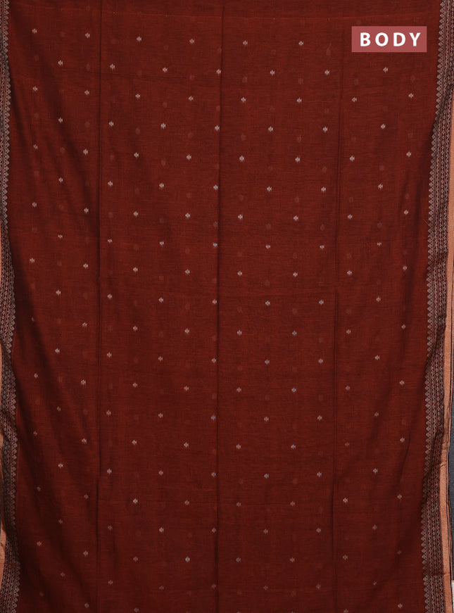 Bengal cotton saree rust shade with thread woven buttas and thread & zari woven border