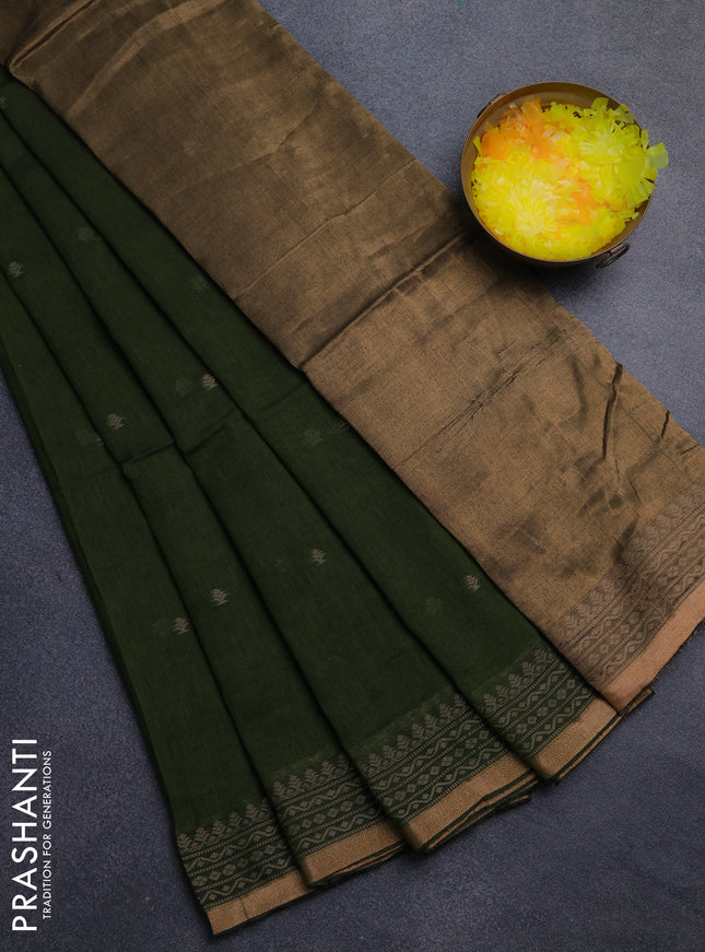 Bengal cotton saree sap green with thread woven buttas and thread & zari woven border