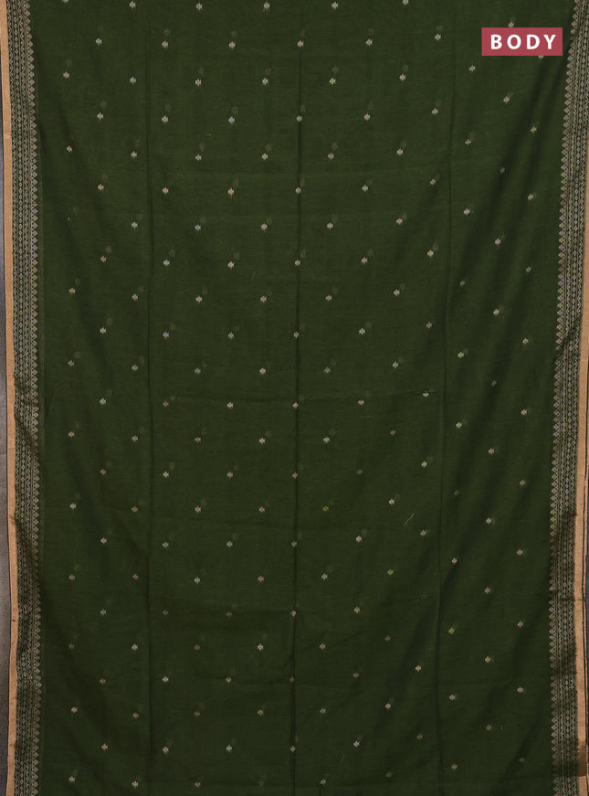 Bengal cotton saree sap green with thread woven buttas and thread & zari woven border