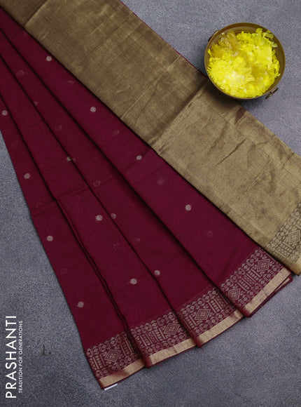 Bengal cotton saree magenta pink with thread woven buttas and thread & zari woven border