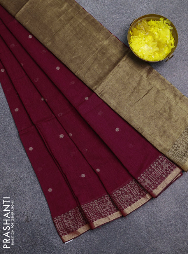 Bengal cotton saree magenta pink with thread woven buttas and thread & zari woven border