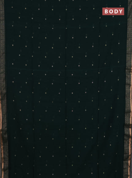 Bengal cotton saree bottle green with thread woven buttas and thread & zari woven border