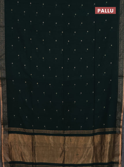 Bengal cotton saree bottle green with thread woven buttas and thread & zari woven border