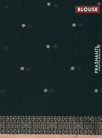 Bengal cotton saree bottle green with thread woven buttas and thread & zari woven border