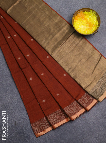 Bengal cotton saree rust shade with thread woven buttas and thread & zari woven border