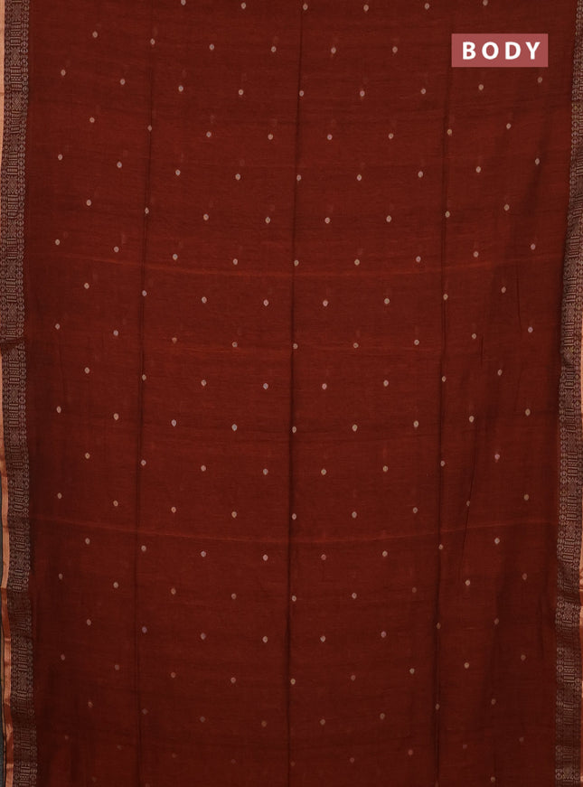 Bengal cotton saree rust shade with thread woven buttas and thread & zari woven border