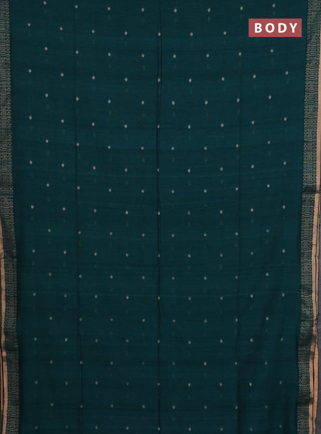Bengal cotton saree peacock green with thread woven buttas and thread & zari woven border