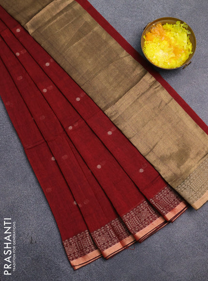 Bengal cotton saree maroon with thread woven buttas and thread & zari woven border