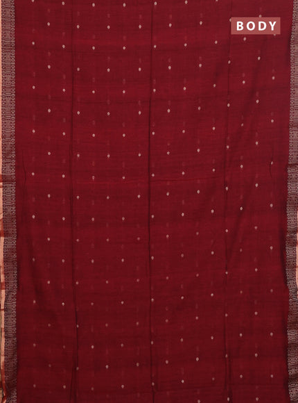 Bengal cotton saree maroon with thread woven buttas and thread & zari woven border