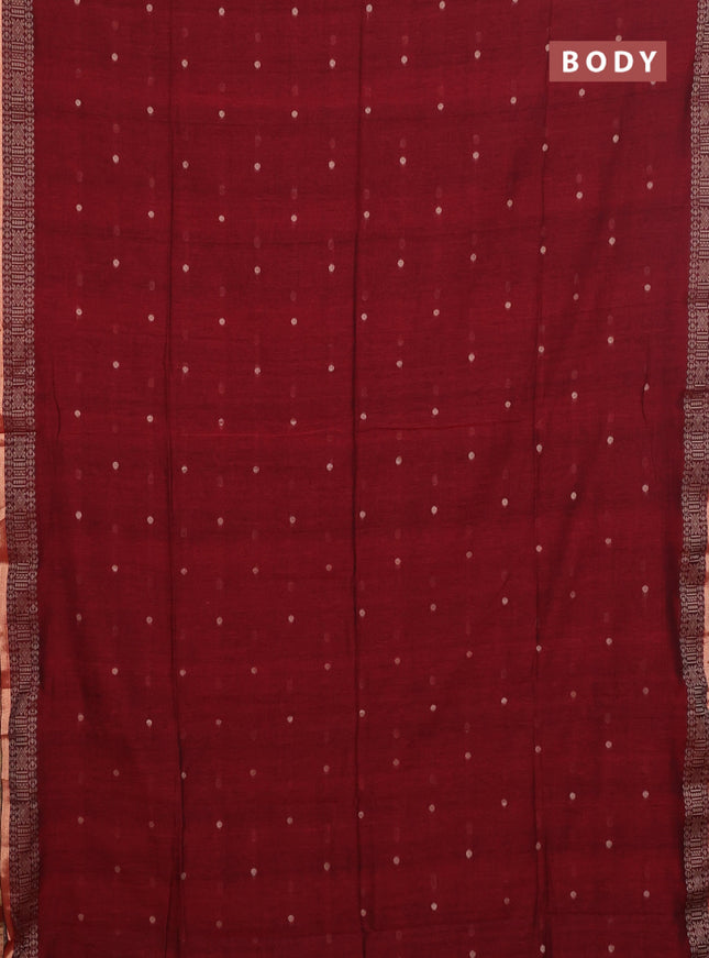 Bengal cotton saree maroon with thread woven buttas and thread & zari woven border