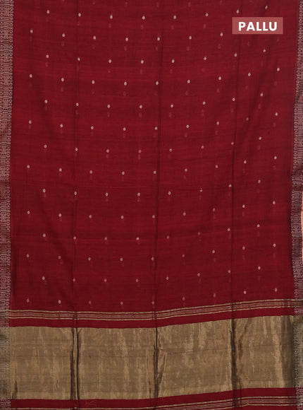 Bengal cotton saree maroon with thread woven buttas and thread & zari woven border