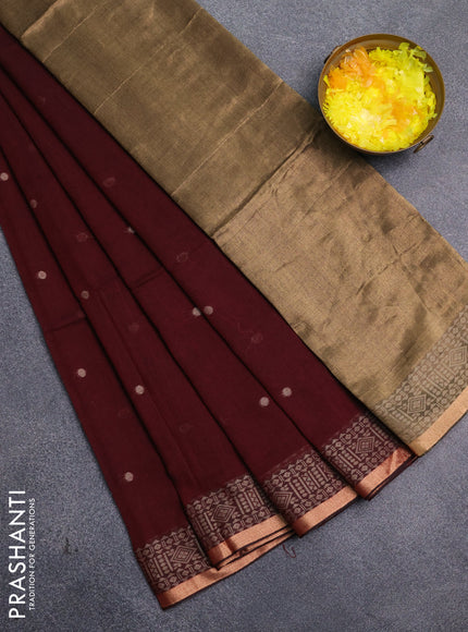 Bengal cotton saree deep maroon with thread woven buttas and thread & zari woven border