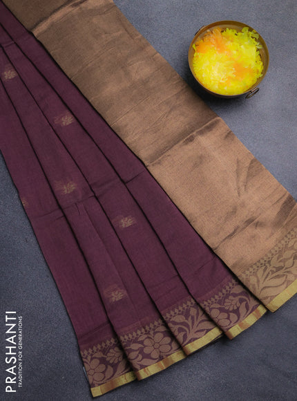 Bengal cotton saree pastel maroon with thread woven buttas and thread & zari woven border