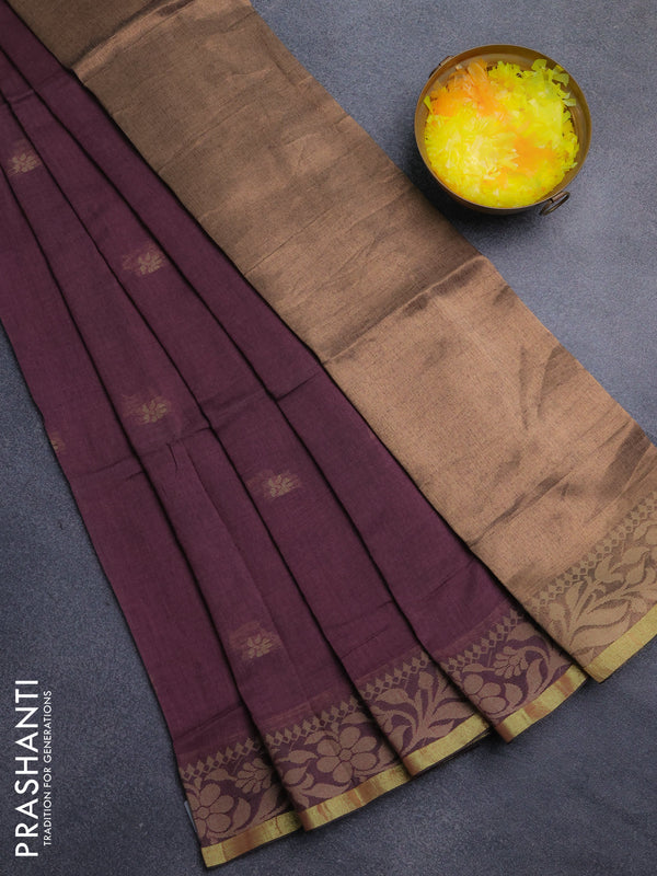 Bengal cotton saree pastel maroon with thread woven buttas and thread & zari woven border