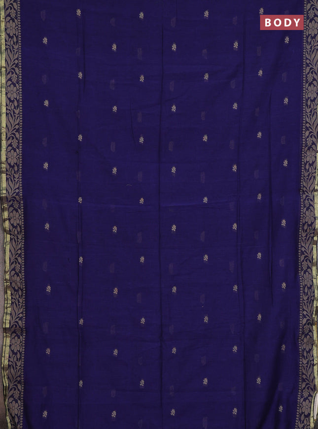 Bengal cotton saree blue  with thread woven buttas and thread & zari woven border