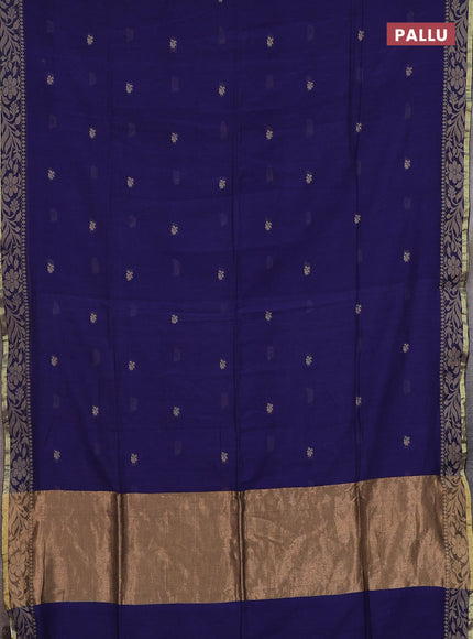 Bengal cotton saree blue  with thread woven buttas and thread & zari woven border