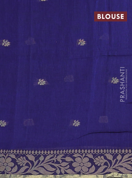 Bengal cotton saree blue  with thread woven buttas and thread & zari woven border