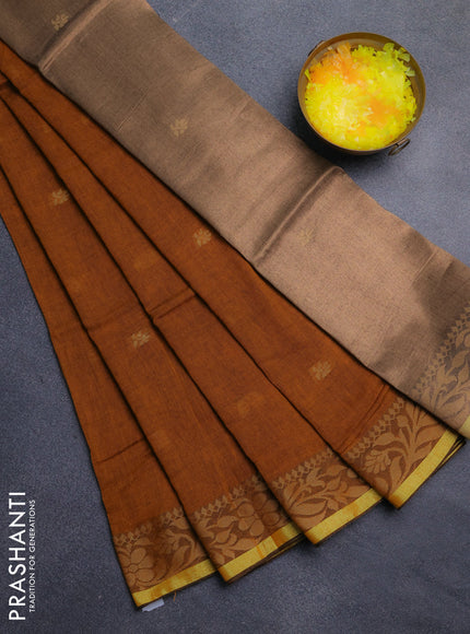 Bengal cotton saree mustard yellow with thread woven buttas and thread & zari woven border