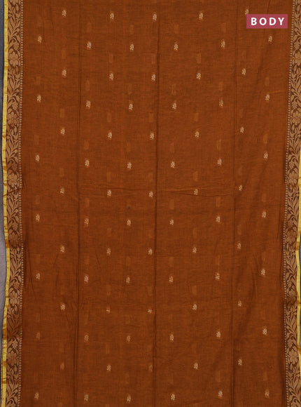 Bengal cotton saree mustard yellow with thread woven buttas and thread & zari woven border