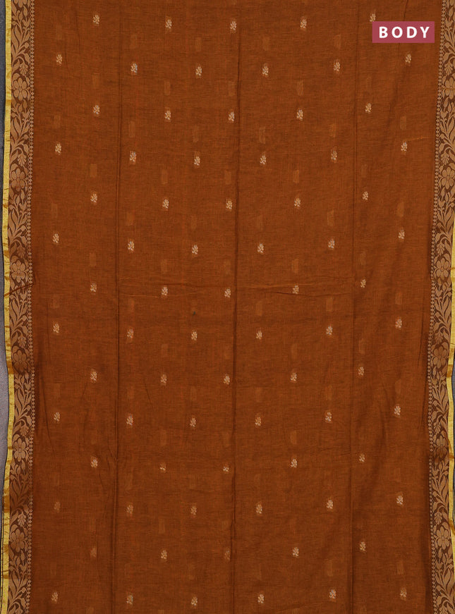 Bengal cotton saree mustard yellow with thread woven buttas and thread & zari woven border