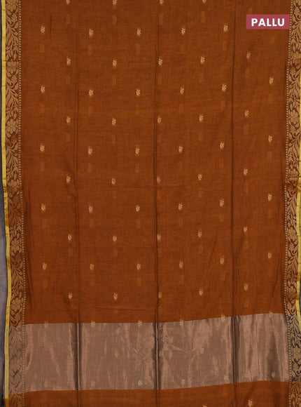 Bengal cotton saree mustard yellow with thread woven buttas and thread & zari woven border