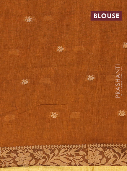 Bengal cotton saree mustard yellow with thread woven buttas and thread & zari woven border