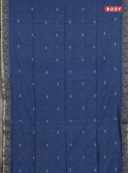 Bengal cotton saree blue shade with thread woven buttas and thread & zari woven border