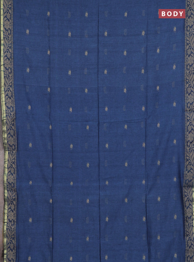 Bengal cotton saree blue shade with thread woven buttas and thread & zari woven border