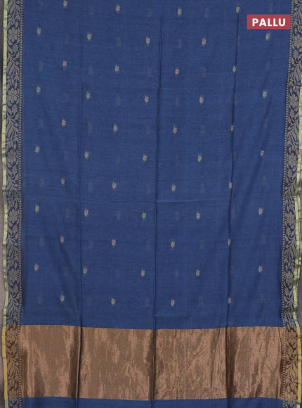 Bengal cotton saree blue shade with thread woven buttas and thread & zari woven border