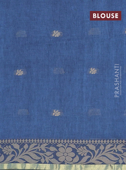 Bengal cotton saree blue shade with thread woven buttas and thread & zari woven border
