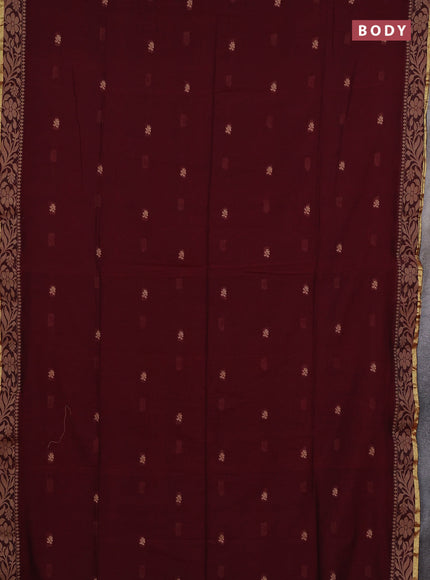 Bengal cotton saree deep maroon with thread woven buttas and thread & zari woven border