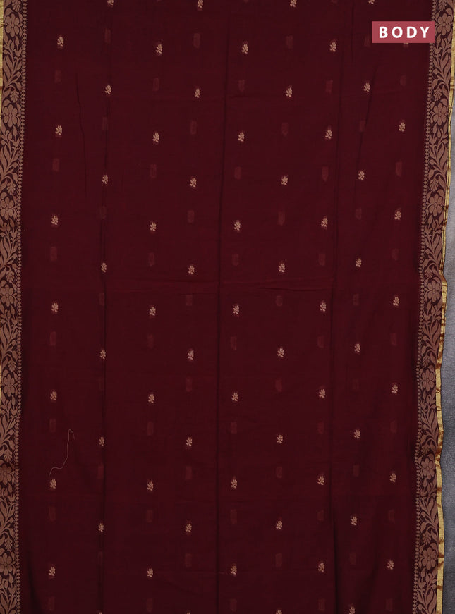 Bengal cotton saree deep maroon with thread woven buttas and thread & zari woven border