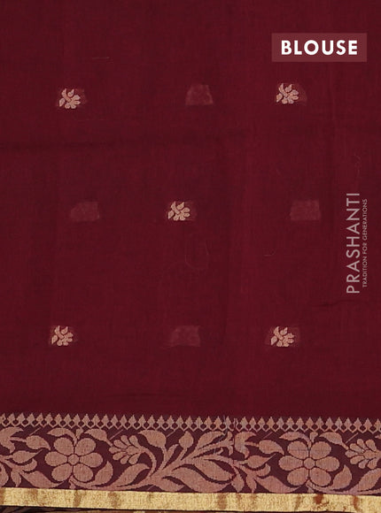 Bengal cotton saree deep maroon with thread woven buttas and thread & zari woven border