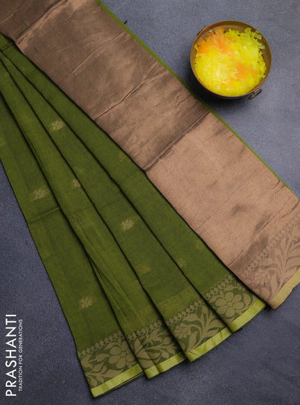 Bengal cotton saree mehendi green with thread woven buttas and thread & zari woven border