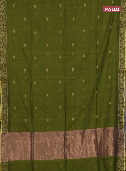 Bengal cotton saree mehendi green with thread woven buttas and thread & zari woven border