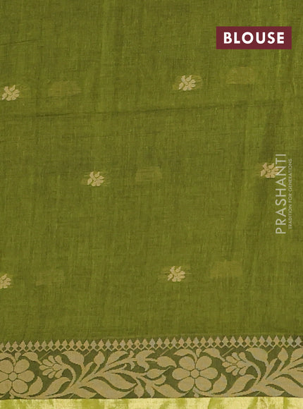 Bengal cotton saree mehendi green with thread woven buttas and thread & zari woven border