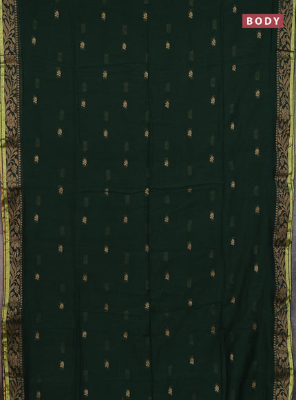 Bengal cotton saree dark green with thread woven buttas and thread & zari woven border