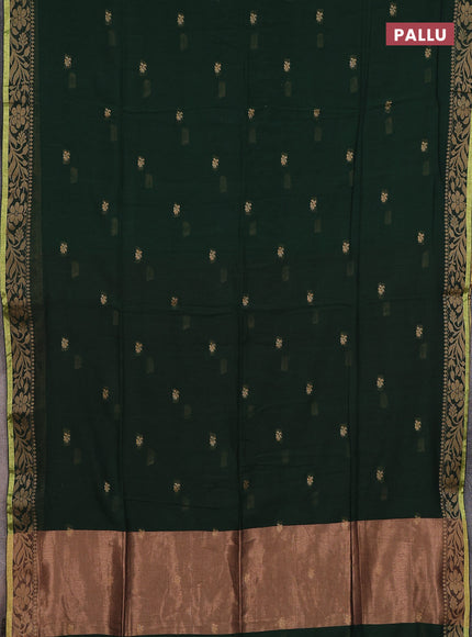 Bengal cotton saree dark green with thread woven buttas and thread & zari woven border